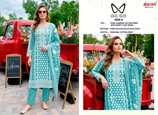 Bipson Be 6E 4009 Pure Cotton Fancy Lace Work Dress Material - Amrah Wholesale