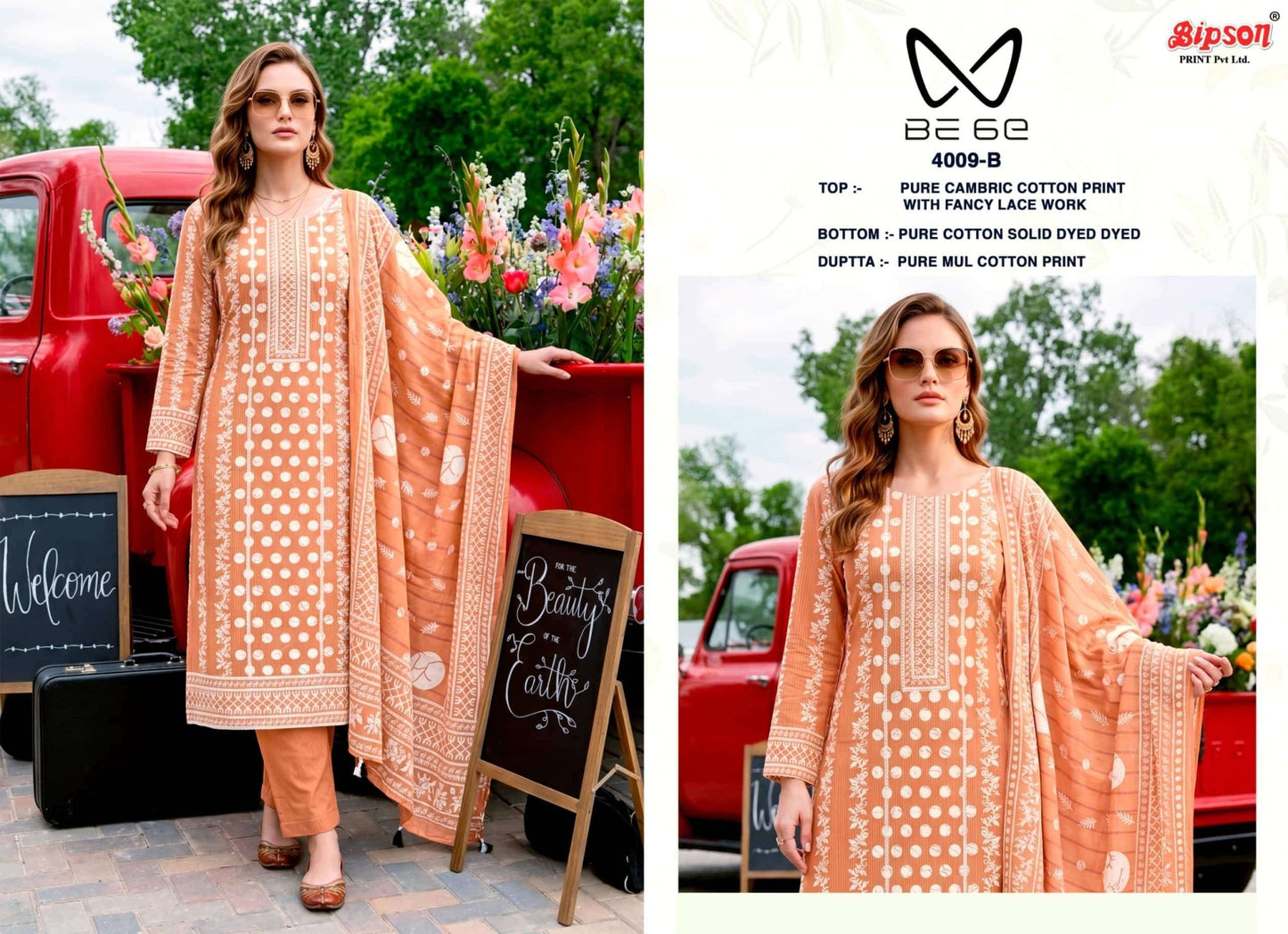 Bipson Be 6E 4009 Pure Cotton Fancy Lace Work Dress Material - Amrah Wholesale