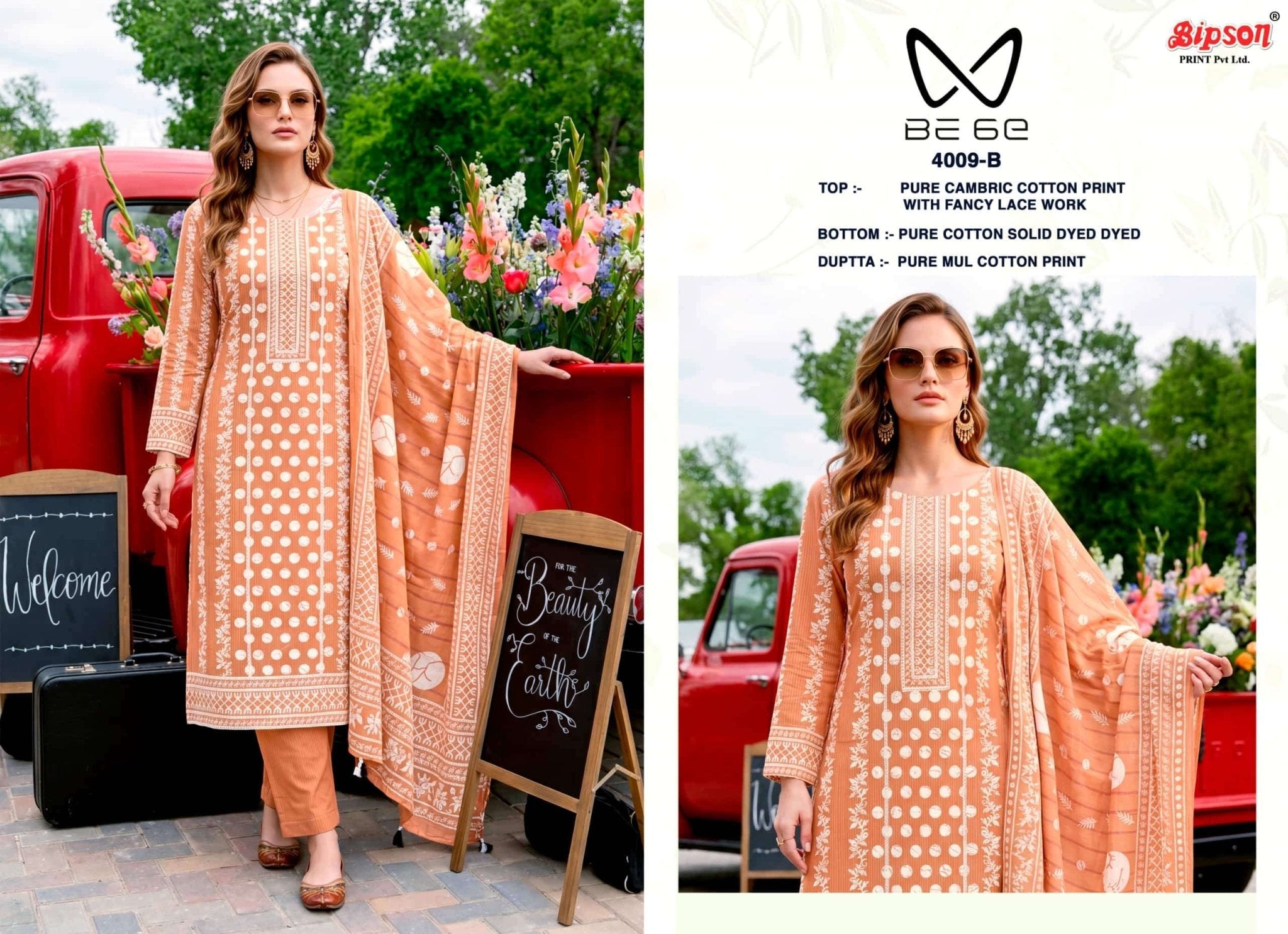 Bipson Be 6E 4009 Pure Cotton Fancy Lace Work Dress Material - Amrah Wholesale