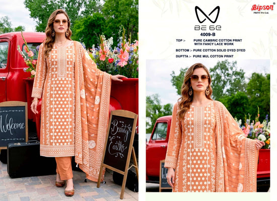 Bipson Be 6E 4009 Pure Cotton Fancy Lace Work Dress Material - Amrah Wholesale