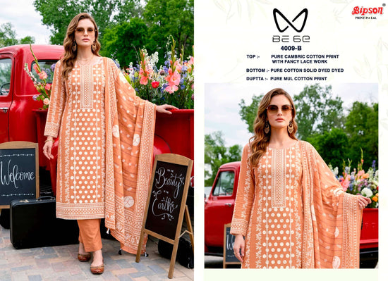 Bipson Be 6E 4009 Pure Cotton Fancy Lace Work Dress Material