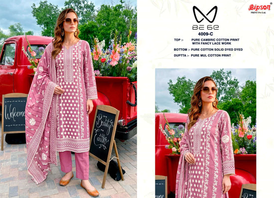 Bipson Be 6E 4009 Pure Cotton Fancy Lace Work Dress Material