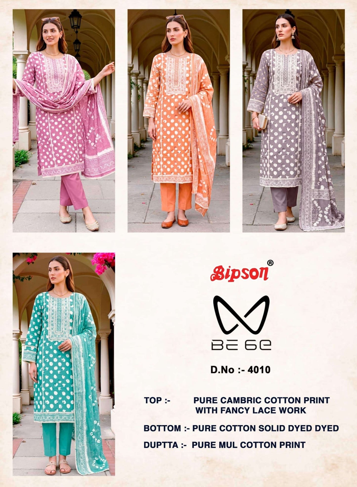 Bipson Be 6E 4010 Pure Cotton Fancy Lace Work Salwar Suit - Amrah Wholesale