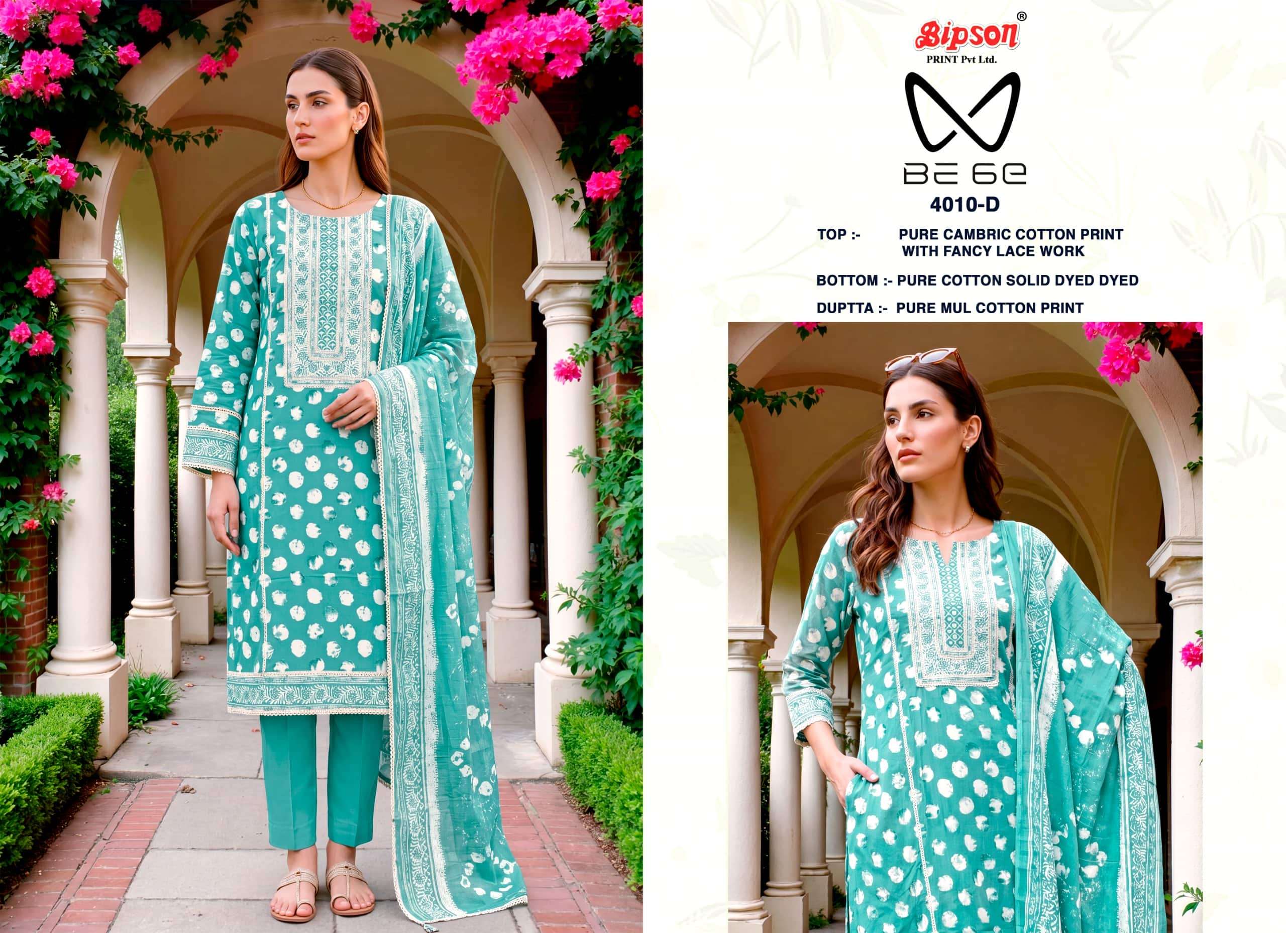 Bipson Be 6E 4010 Pure Cotton Fancy Lace Work Salwar Suit