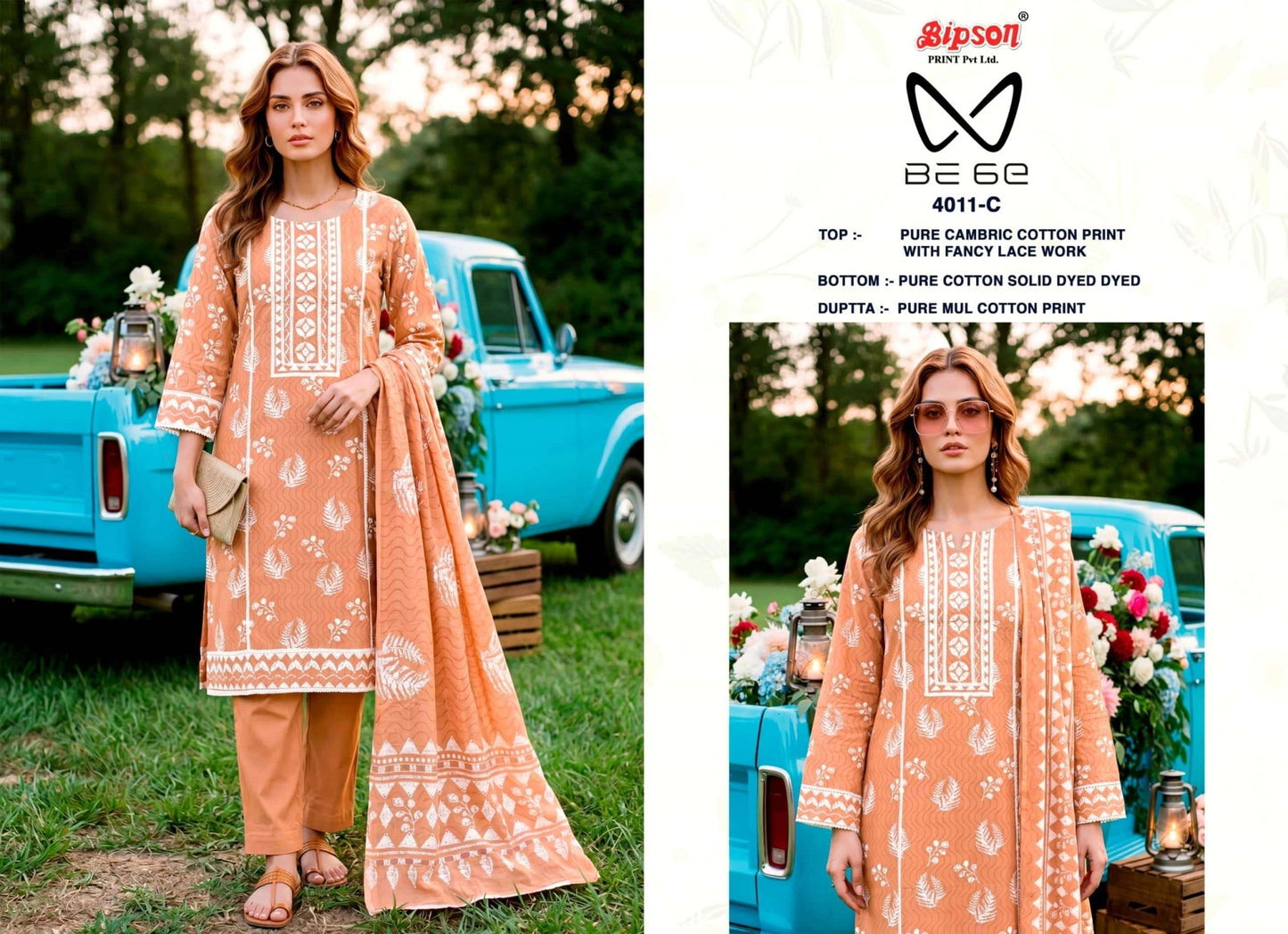 Bipson Be 6E 4011 Pure Cotton Fancy Lace Work Salwar Suit - Amrah Wholesale