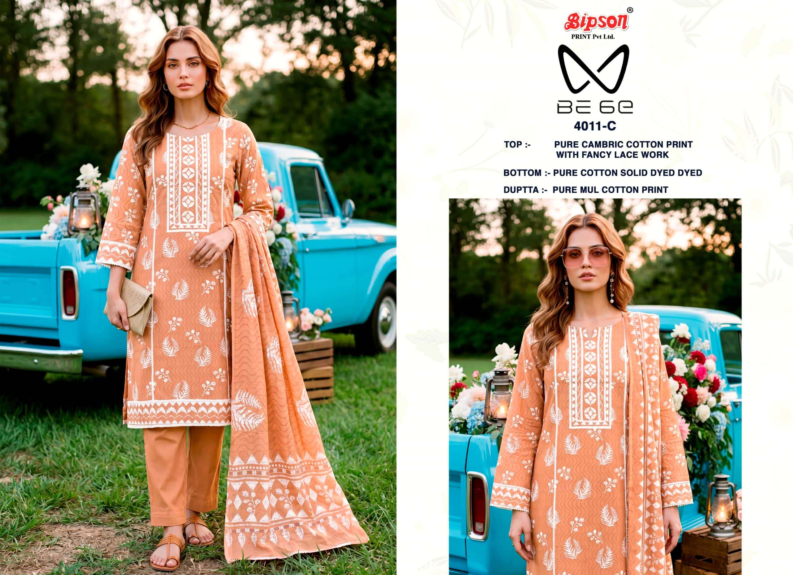 Bipson Be 6E 4011 Pure Cotton Fancy Lace Work Salwar Suit