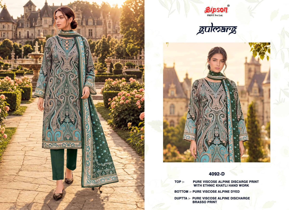 Bipson Gulmarg 4092 Pure Viscose Khatli Handwork Salwar Kameez