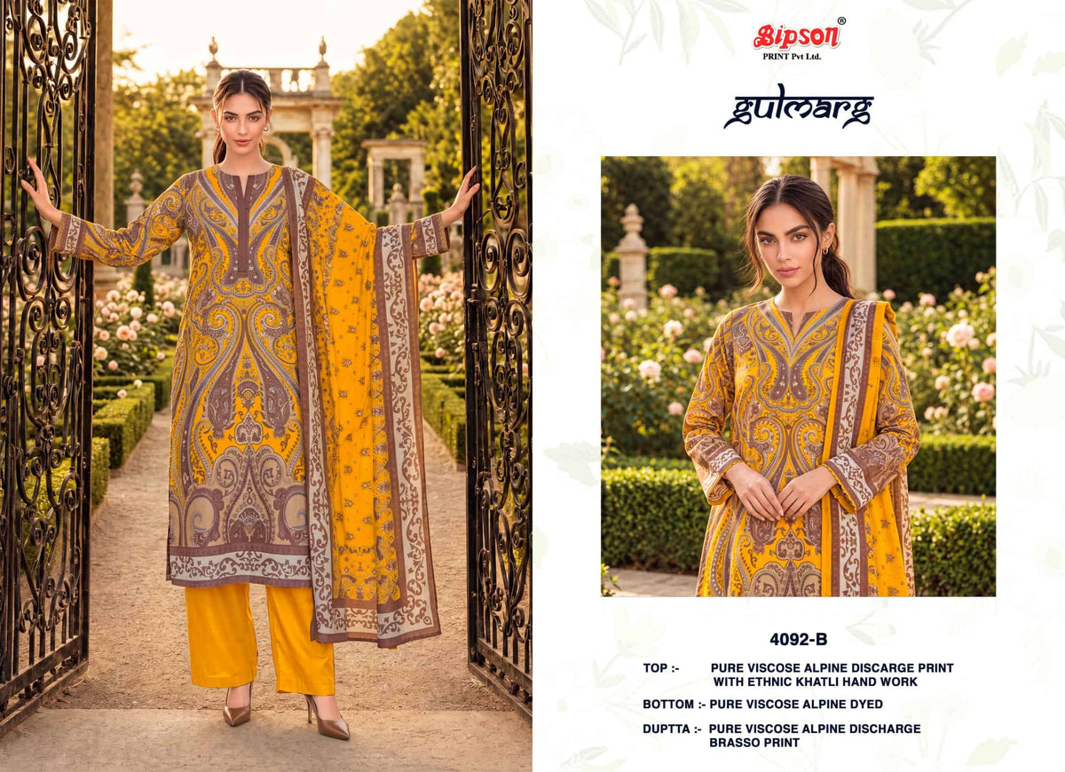 Bipson Gulmarg 4092 Pure Viscose Khatli Handwork Salwar Kameez