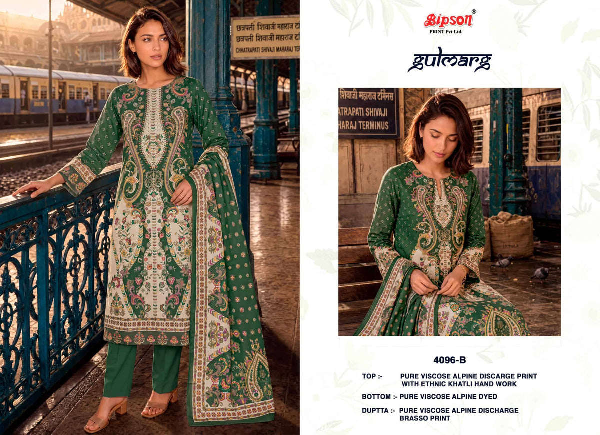 Bipson Gulmarg 4096 Pure Viscose Khatli Handwork Dress Material