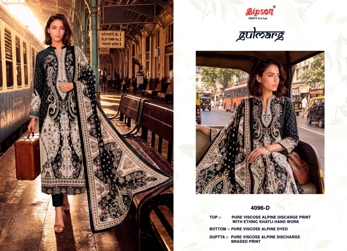 Bipson Gulmarg 4096 Pure Viscose Khatli Handwork Dress Material