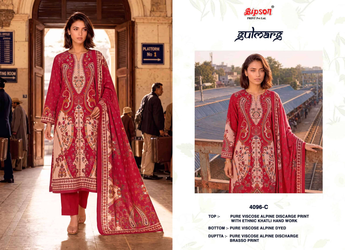 Bipson Gulmarg 4096 Pure Viscose Khatli Handwork Dress Material