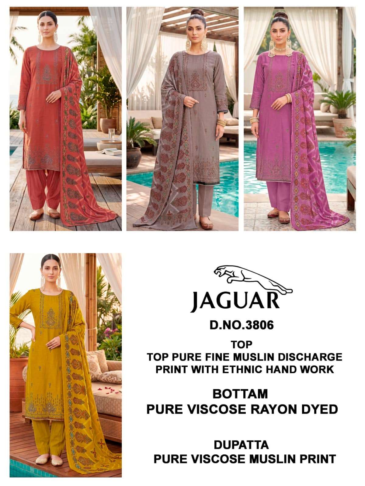 Bipson Jaguar 3806 Pure Muslin Dress Material