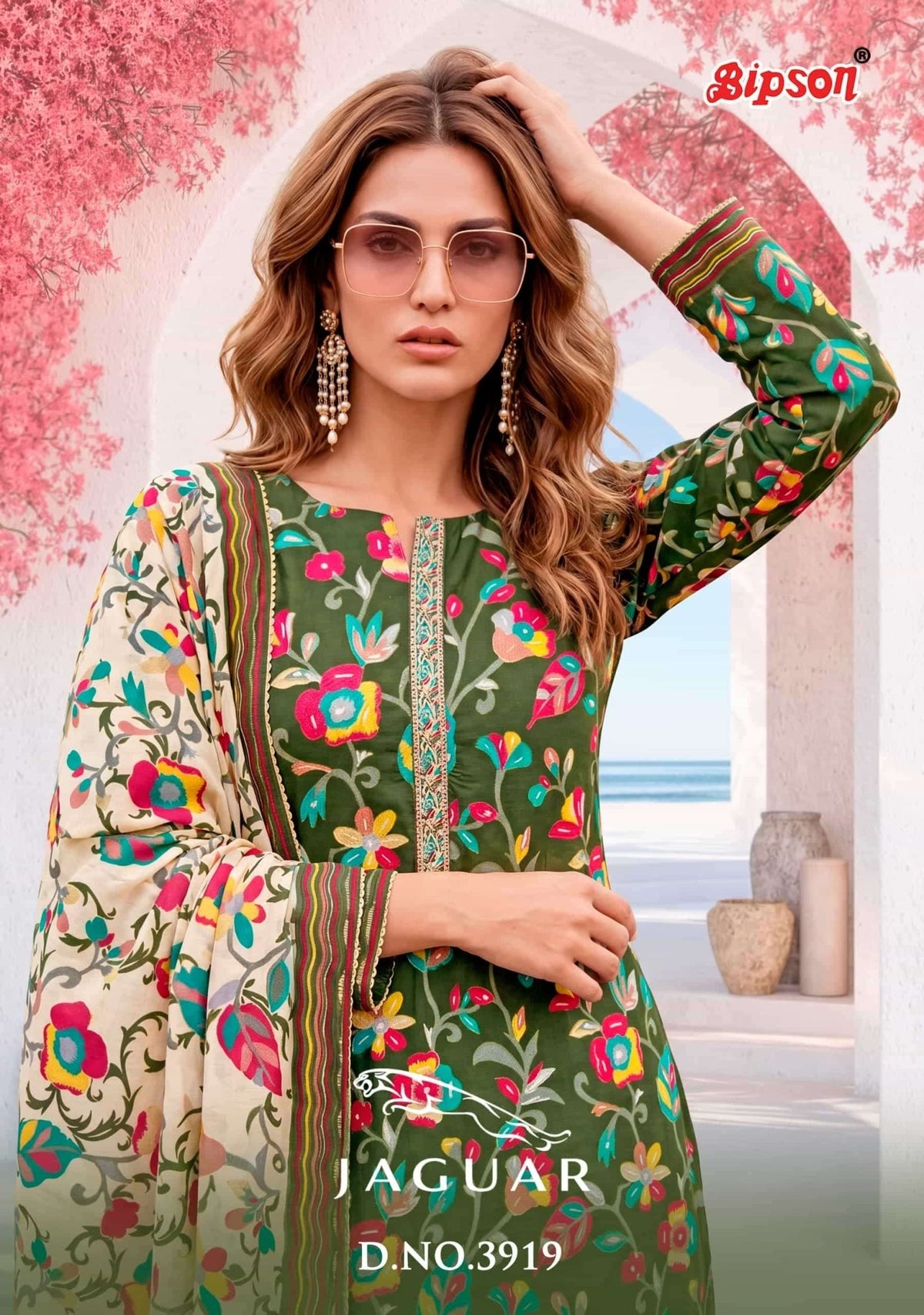 Bipson Jaguar 3919 Fine Muslin Foil Print Dress Material - Amrah Wholesale