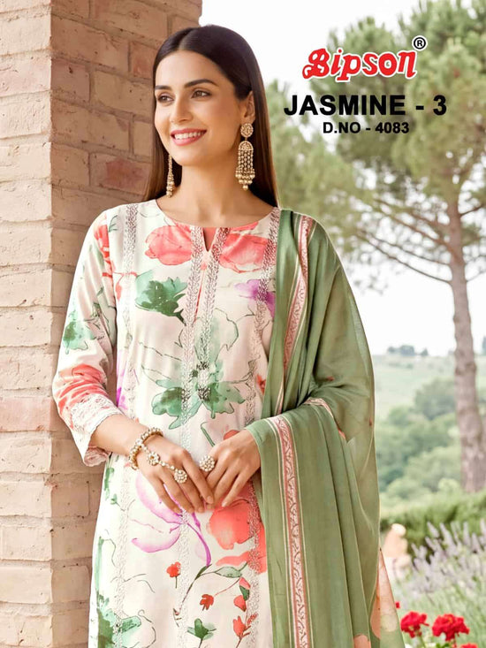 Bipson Jasmine Vol 3 4083 Pure Viscose Pashmina Heavy Embroidered Dress Material