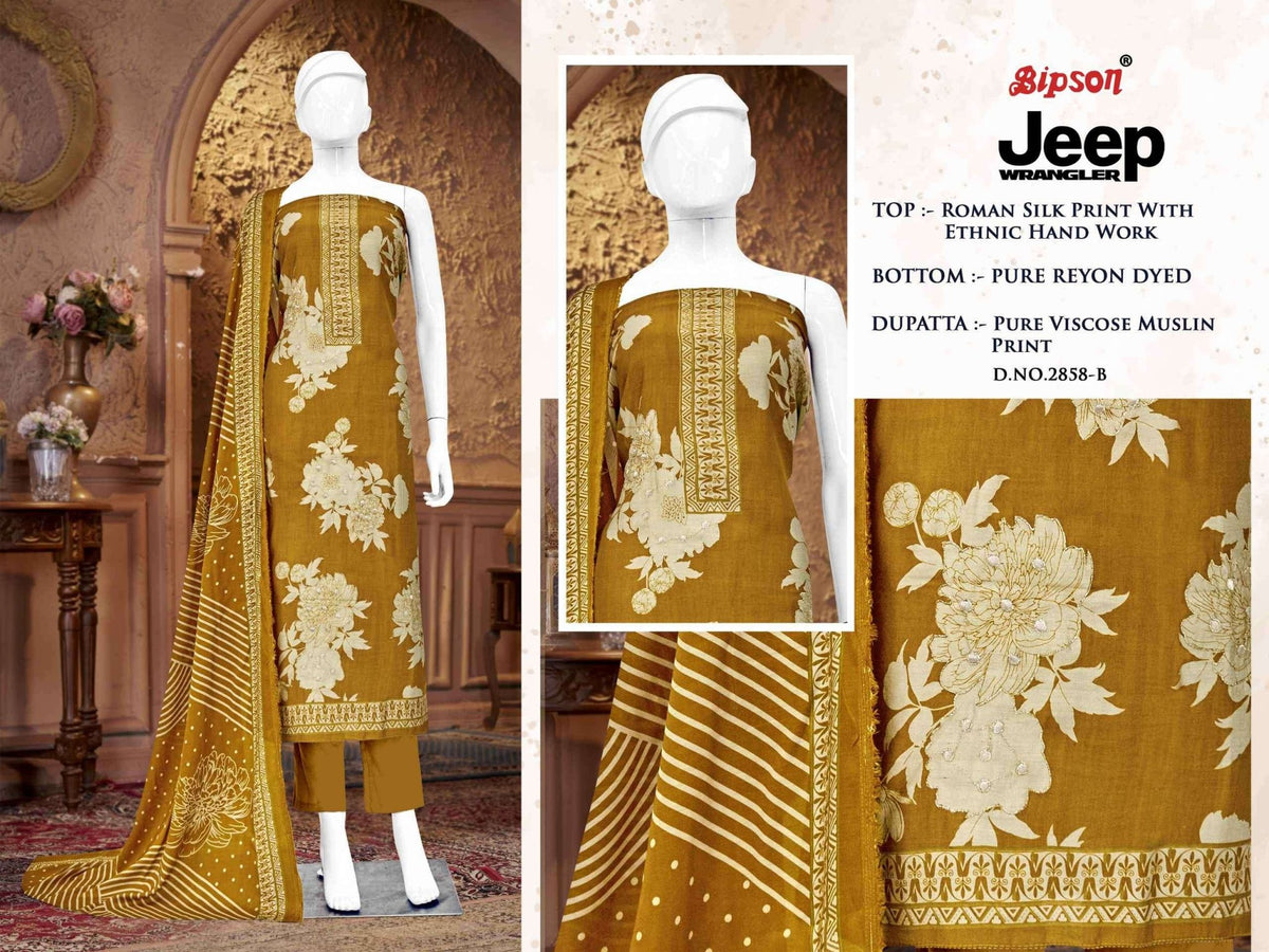 Bipson Jeep Wrangler 2858 Roman Silk Dress Material - Amrah Wholesale