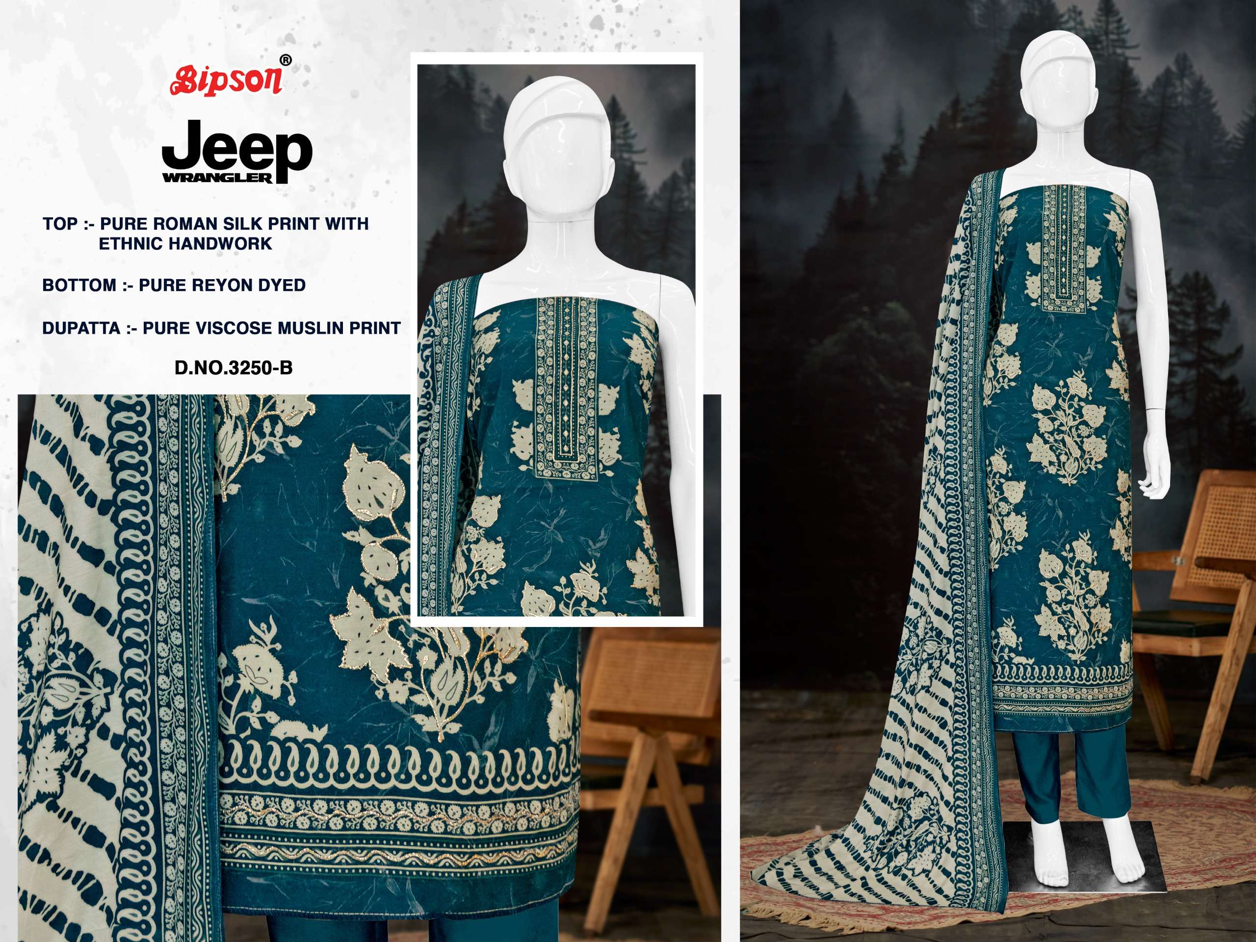 Bipson Jeep Wrangler 3250 Roman Silk Dress Material
