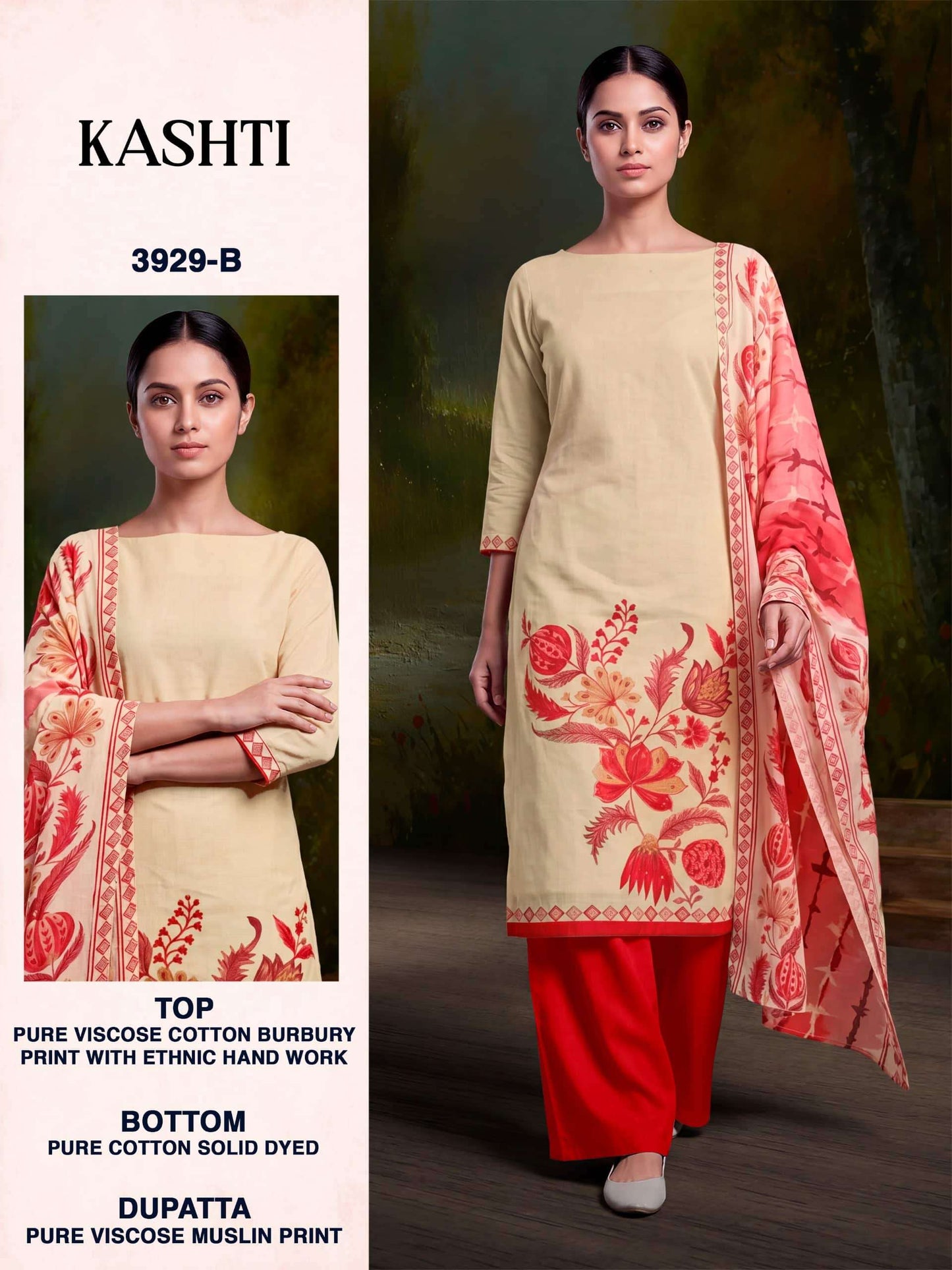 Bipson Kashti 3929 Viscose Cotton Pakistani Suit