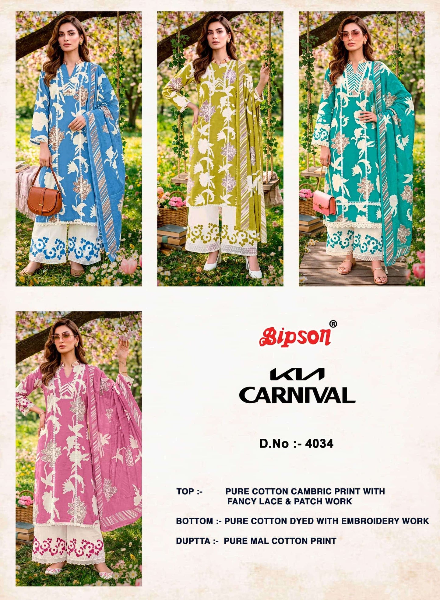 Bipson Kia Carnival 4034 Pure Cotton Dress Material