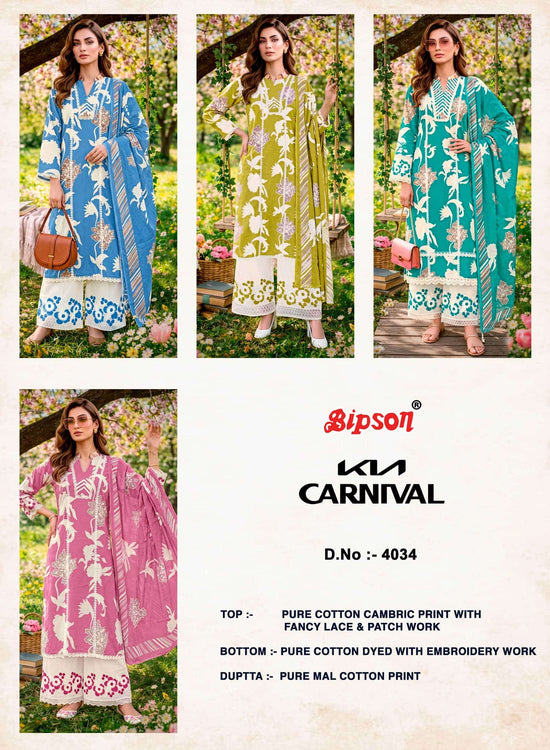 Bipson Kia Carnival 4034 Pure Cotton Dress Material