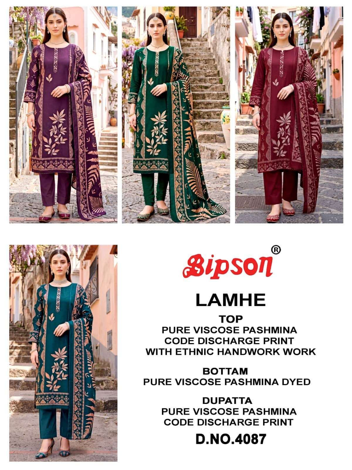 Bipson Lamhe 4087 Pure Viscose Pashmina Dress Material