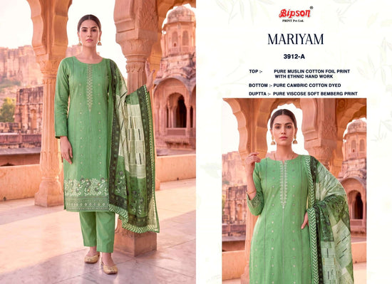 Bipson Mariyam 3912 Pure Muslin Cotton Ethnic Dress Material - Amrah Wholesale