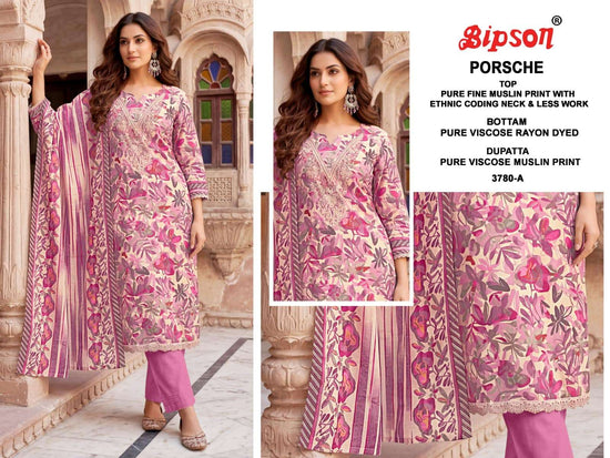 Bipson Porsche 3780 Pure Muslin Dress Material - Amrah Wholesale
