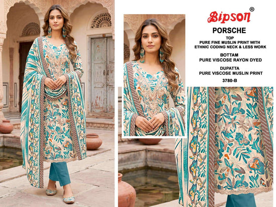 Bipson Porsche 3780 Pure Muslin Dress Material - Amrah Wholesale