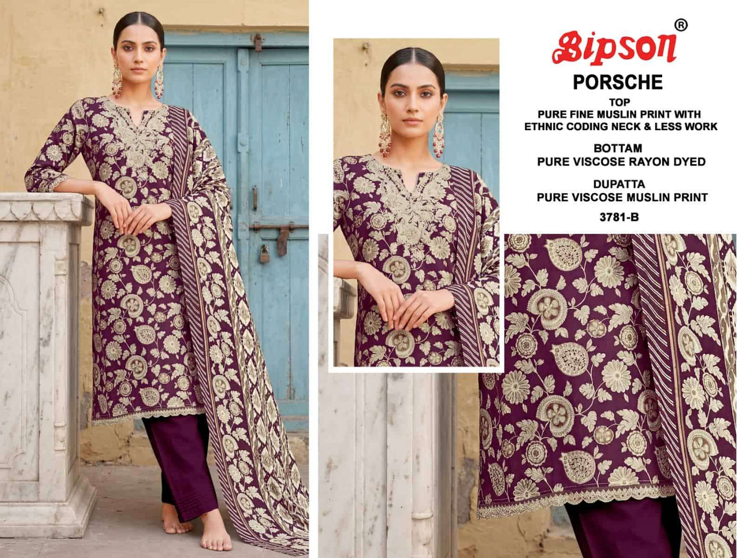 Bipson Porsche 3781 Pure Muslin Dress Material