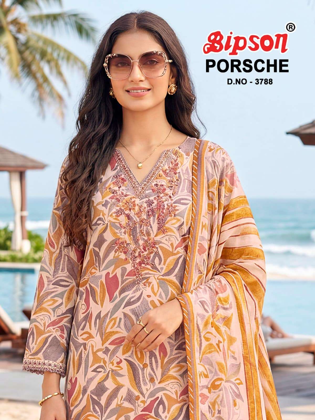 Bipson Porsche 3788 Pure Muslin Dress Material - Amrah Wholesale