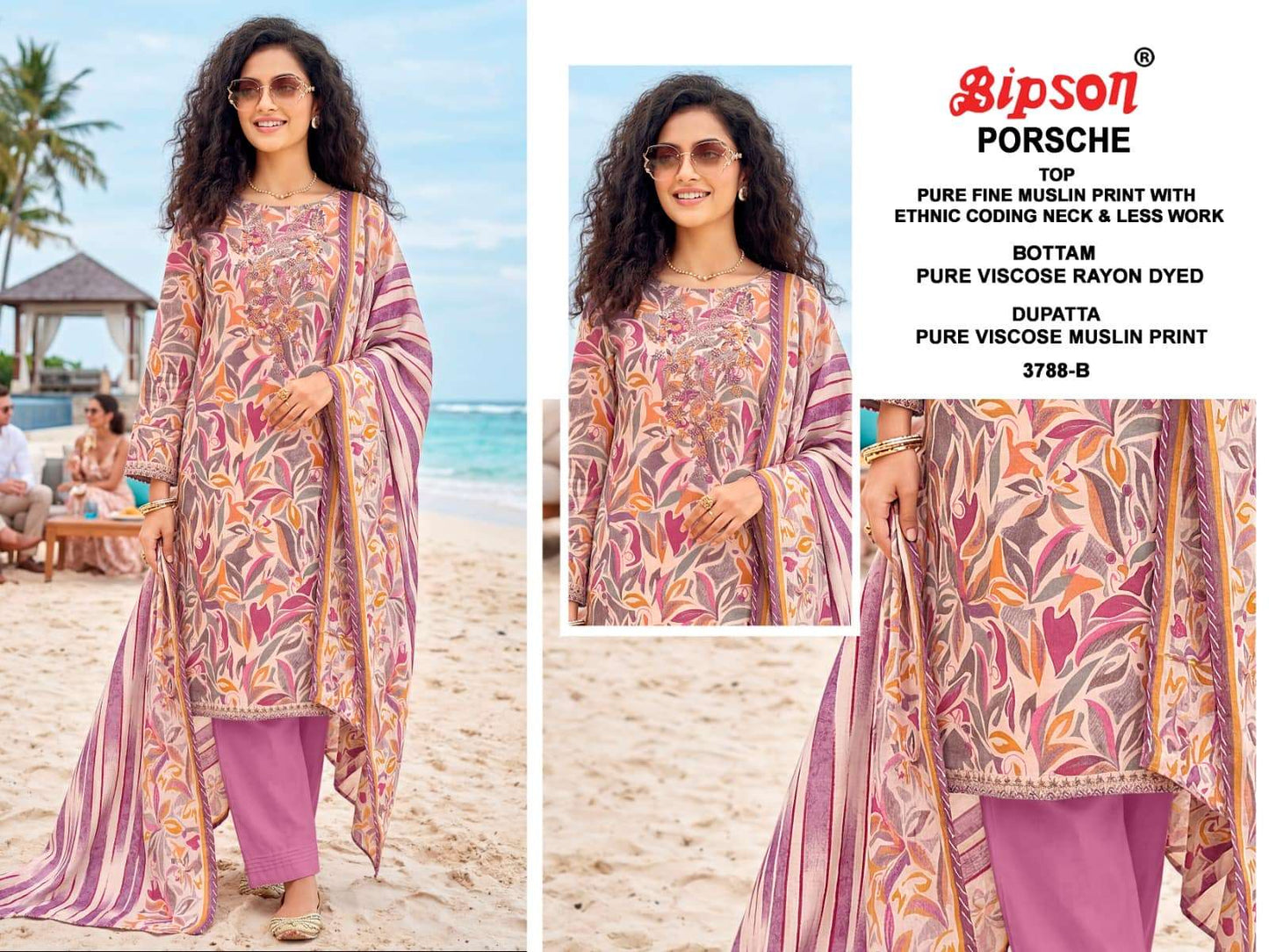Bipson Porsche 3788 Pure Muslin Dress Material - Amrah Wholesale