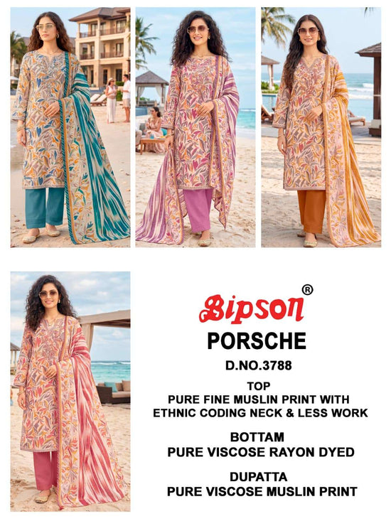 Bipson Porsche 3788 Pure Muslin Dress Material - Amrah Wholesale