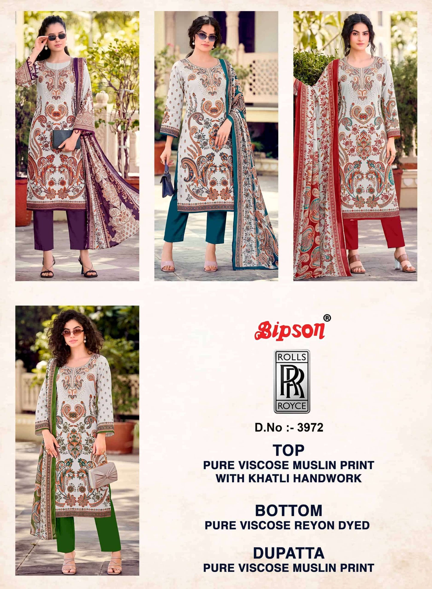 Bipson Rolls Royce 3972 Pure Viscose Muslin Dress Material