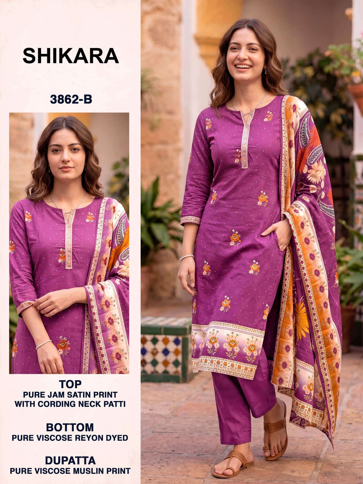 Bipson Shikara 3862 Jam Satin Dress Material