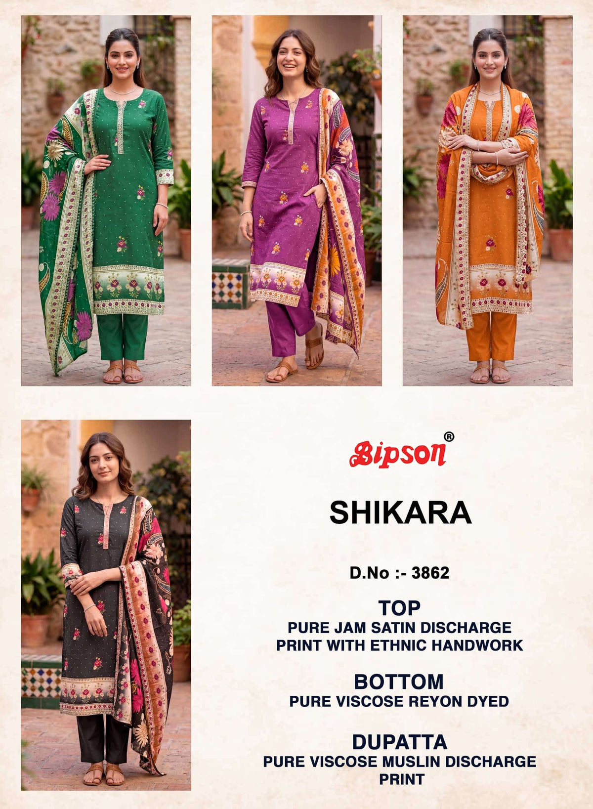 Bipson Shikara 3862 Jam Satin Dress Material