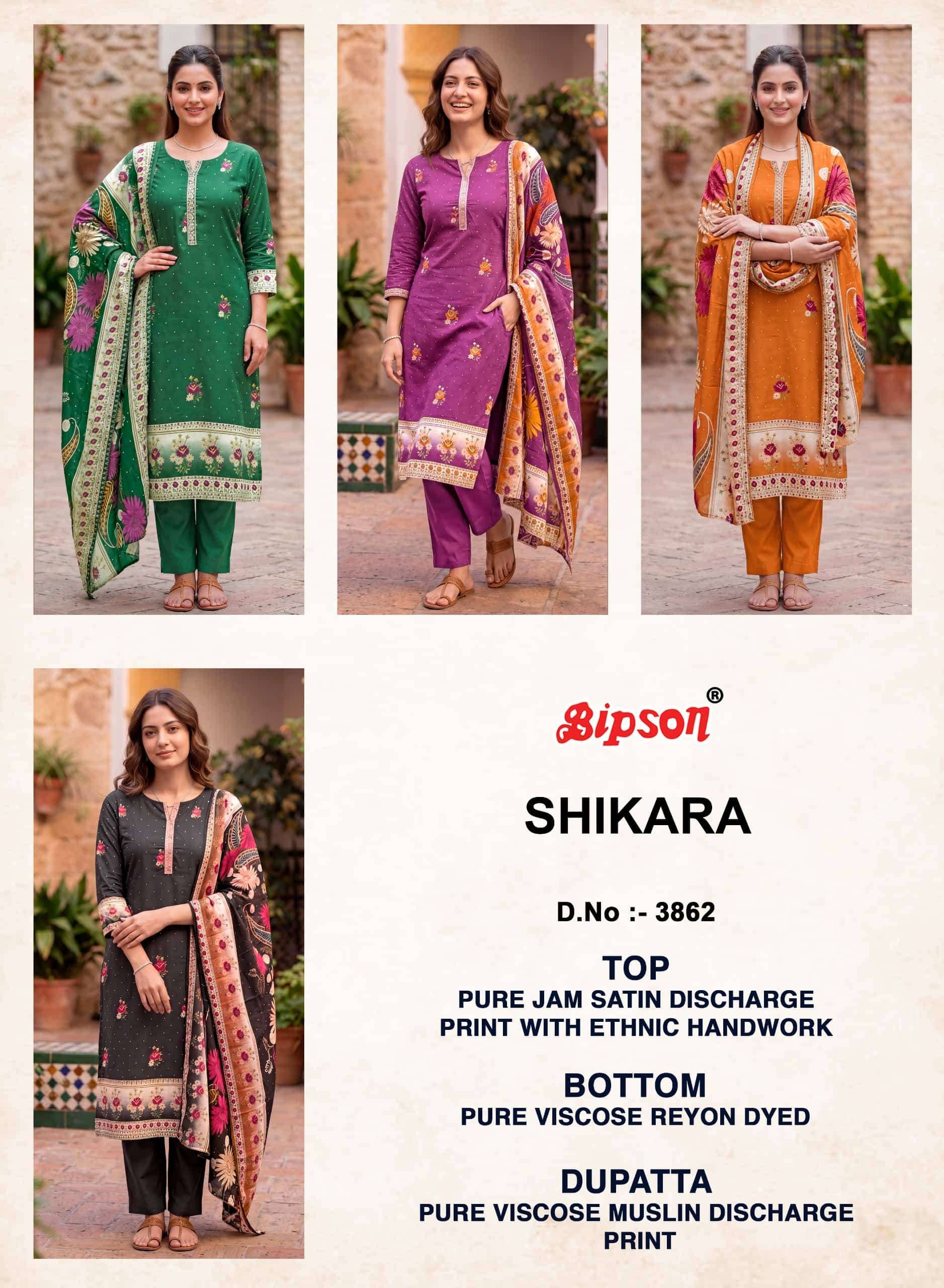 Bipson Shikara 3862 Jam Satin Dress Material