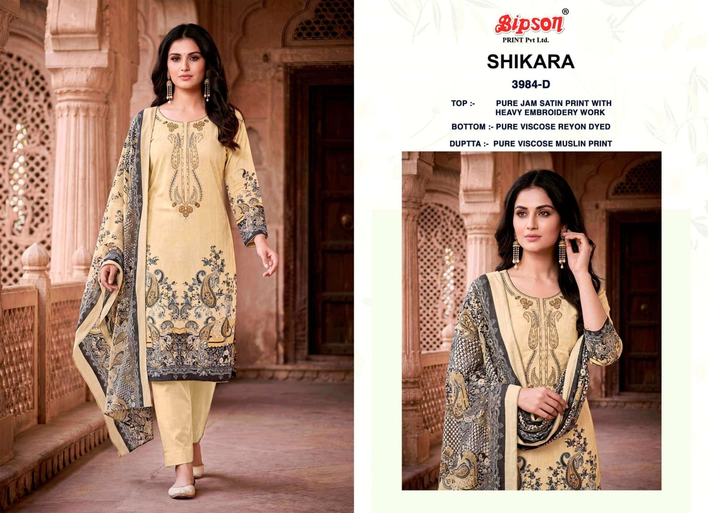 Bipson Shikara 3984 Pure Jam Satin Heavy Embroidered Dress Material - Amrah Wholesale