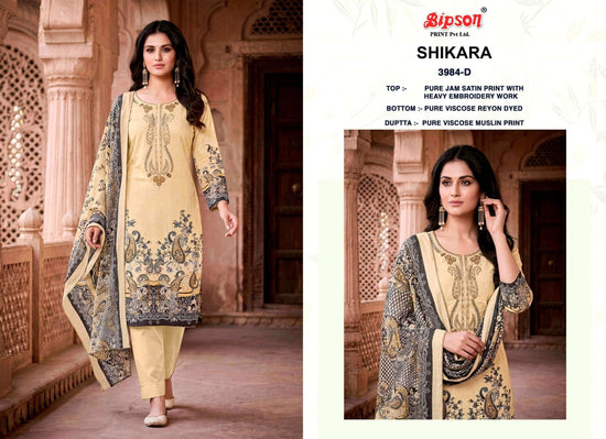 Bipson Shikara 3984 Pure Jam Satin Heavy Embroidered Dress Material - Amrah Wholesale
