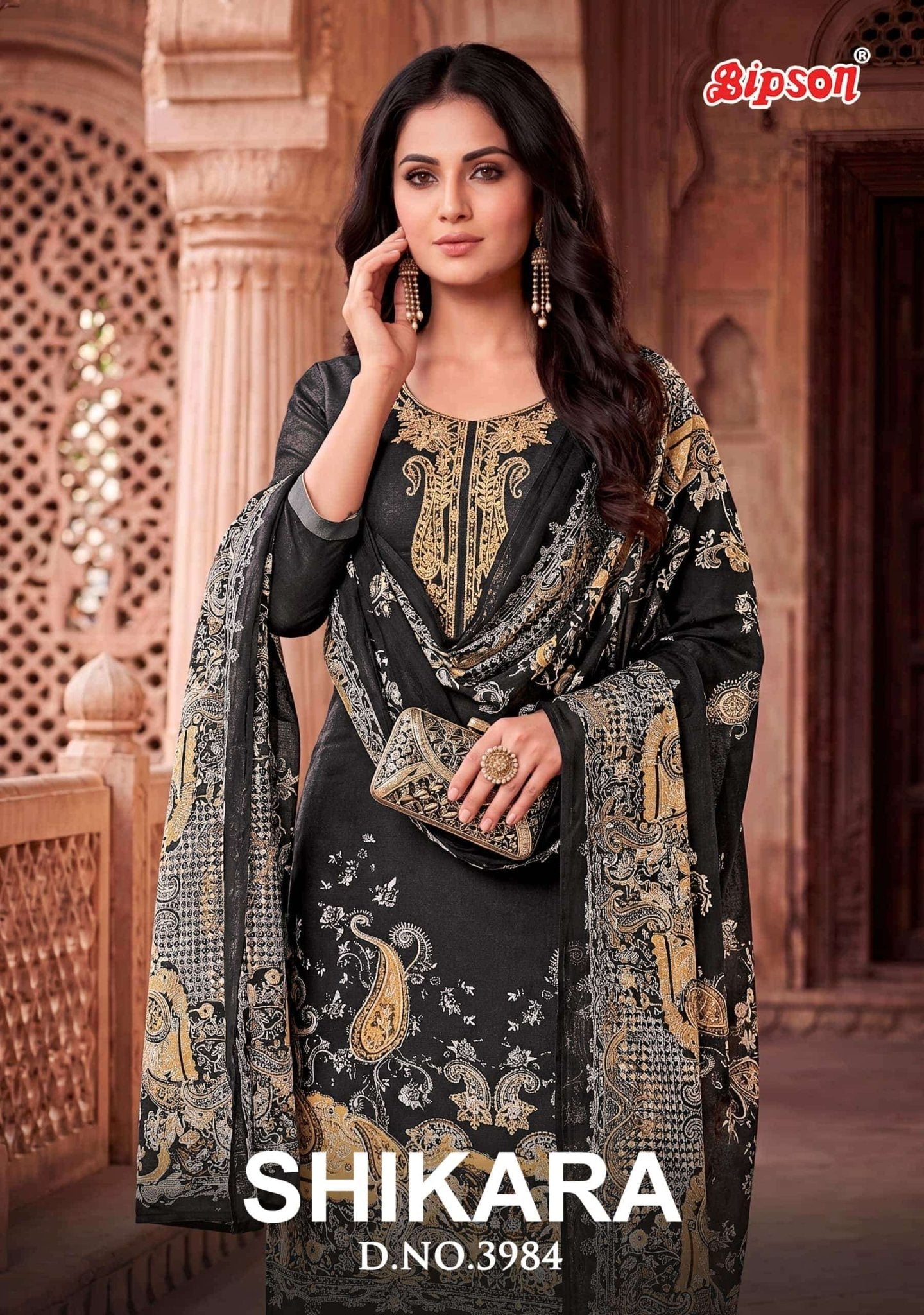 Bipson Shikara 3984 Pure Jam Satin Heavy Embroidered Dress Material - Amrah Wholesale