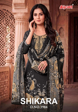 Bipson Shikara 3984 Pure Jam Satin Heavy Embroidered Dress Material - Amrah Wholesale