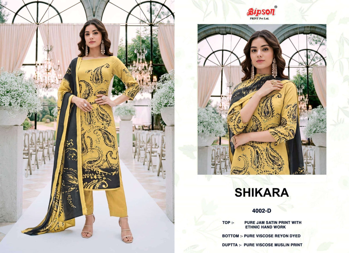 Bipson Shikara 4002 Jam Satin Dress Material - Amrah Wholesale
