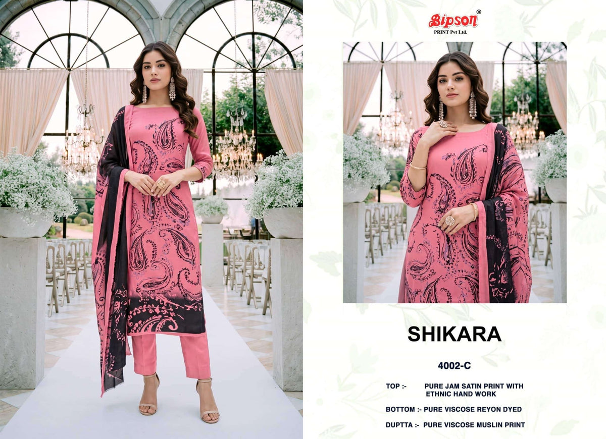 Bipson Shikara 4002 Jam Satin Dress Material - Amrah Wholesale