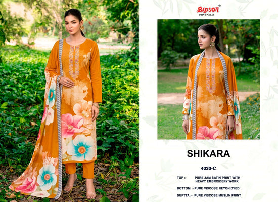 Bipson Shikara 4030 Heavy Embroidery Jam Satin Dress Material - Amrah Wholesale