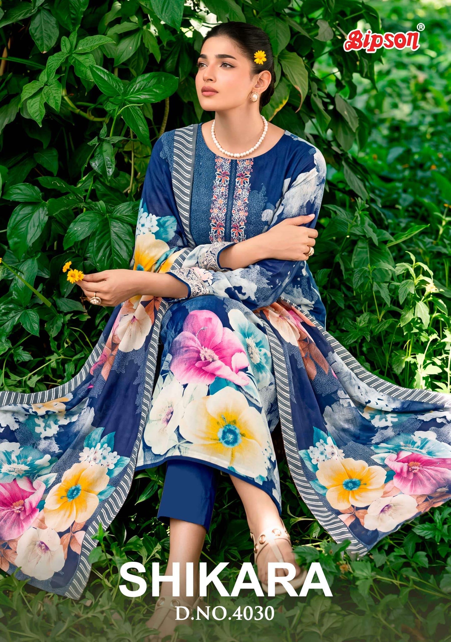 Bipson Shikara 4030 Heavy Embroidery Jam Satin Dress Material
