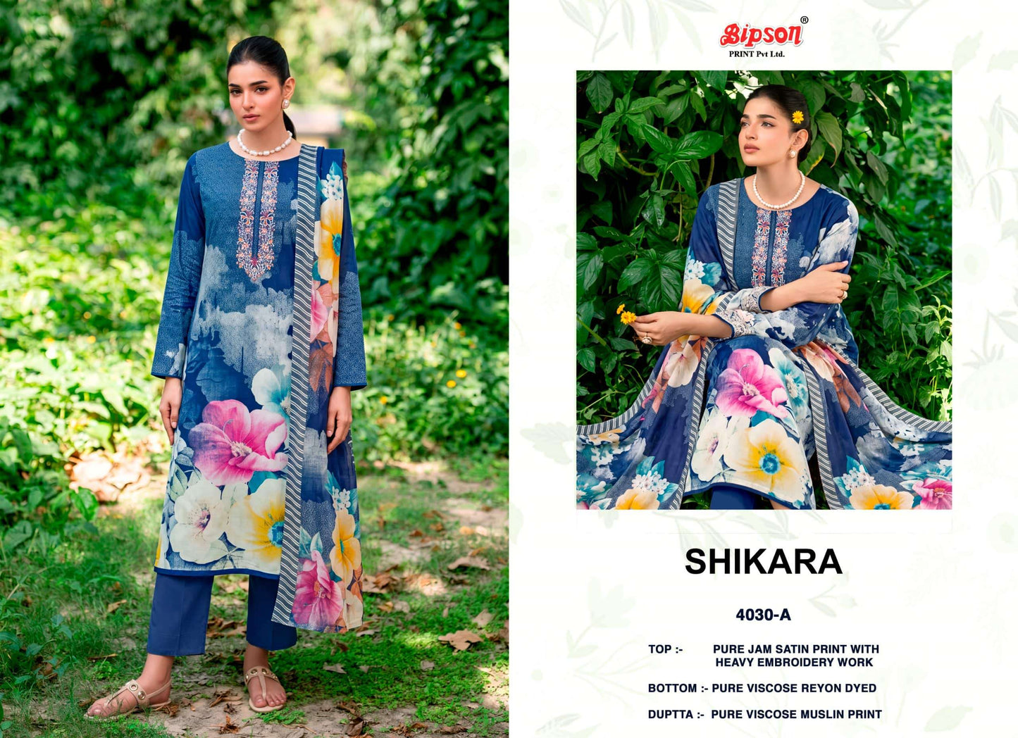 Bipson Shikara 4030 Heavy Embroidery Jam Satin Dress Material