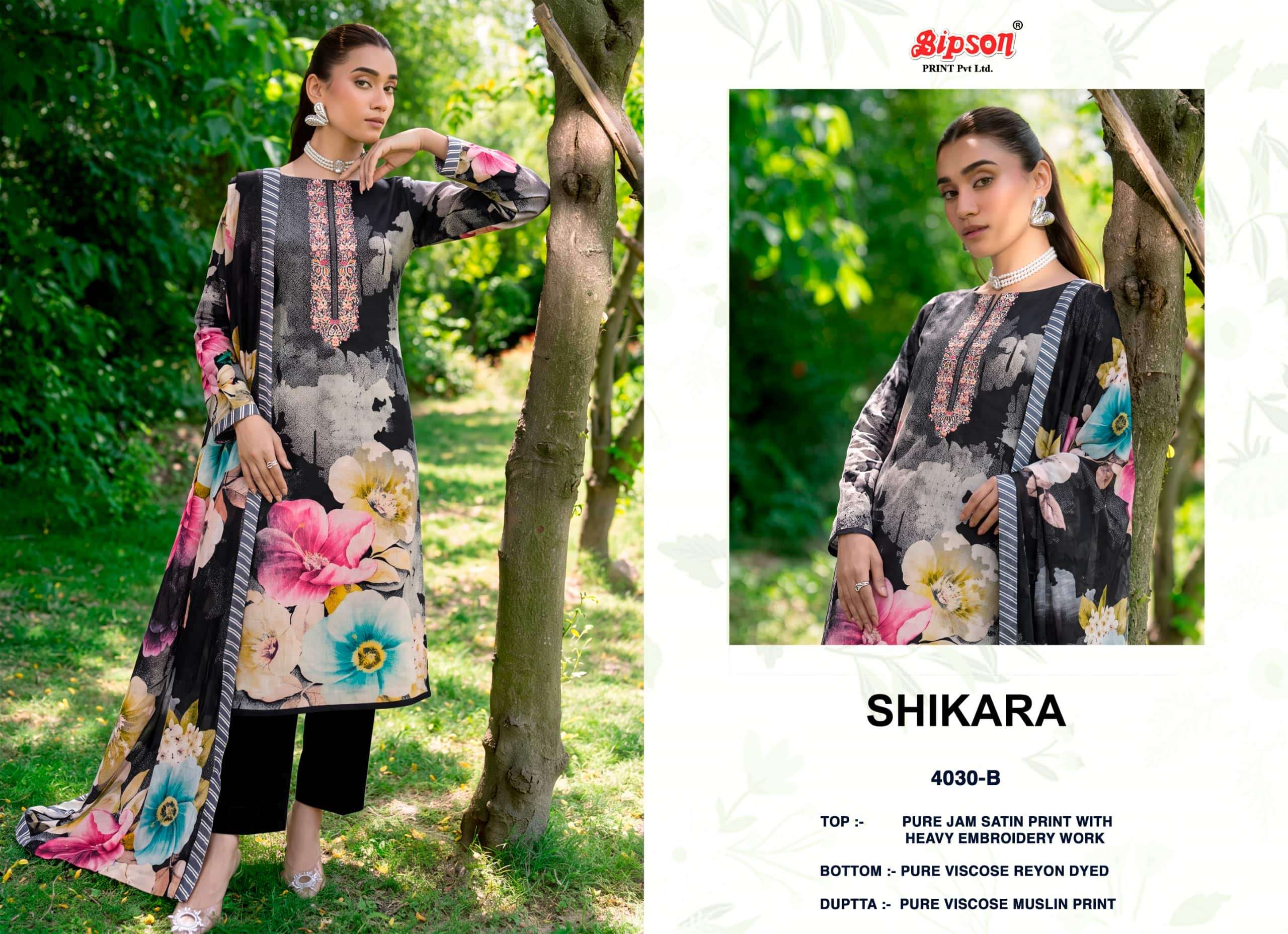 Bipson Shikara 4030 Heavy Embroidery Jam Satin Dress Material