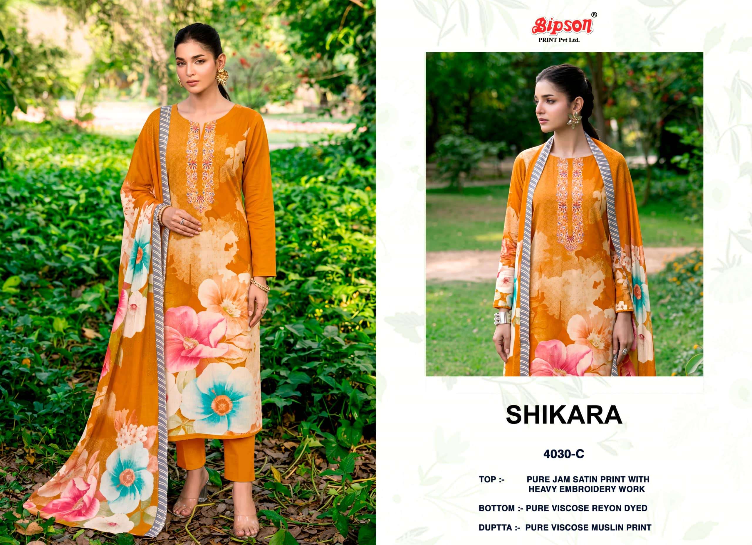 Bipson Shikara 4030 Heavy Embroidery Jam Satin Dress Material