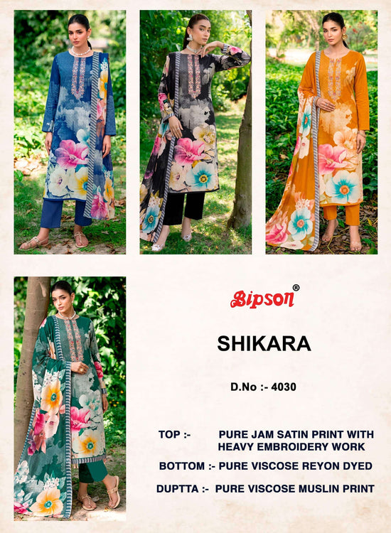 Bipson Shikara 4030 Heavy Embroidery Jam Satin Dress Material