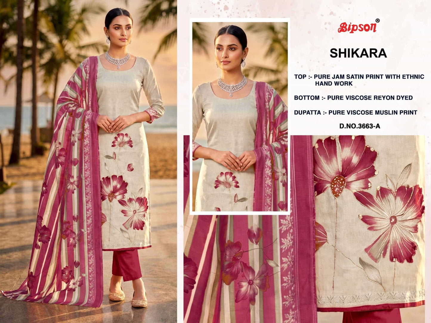Bipson Sikara 3663 Pure Jam Satin Foil Print Dress Material - Amrah Wholesale