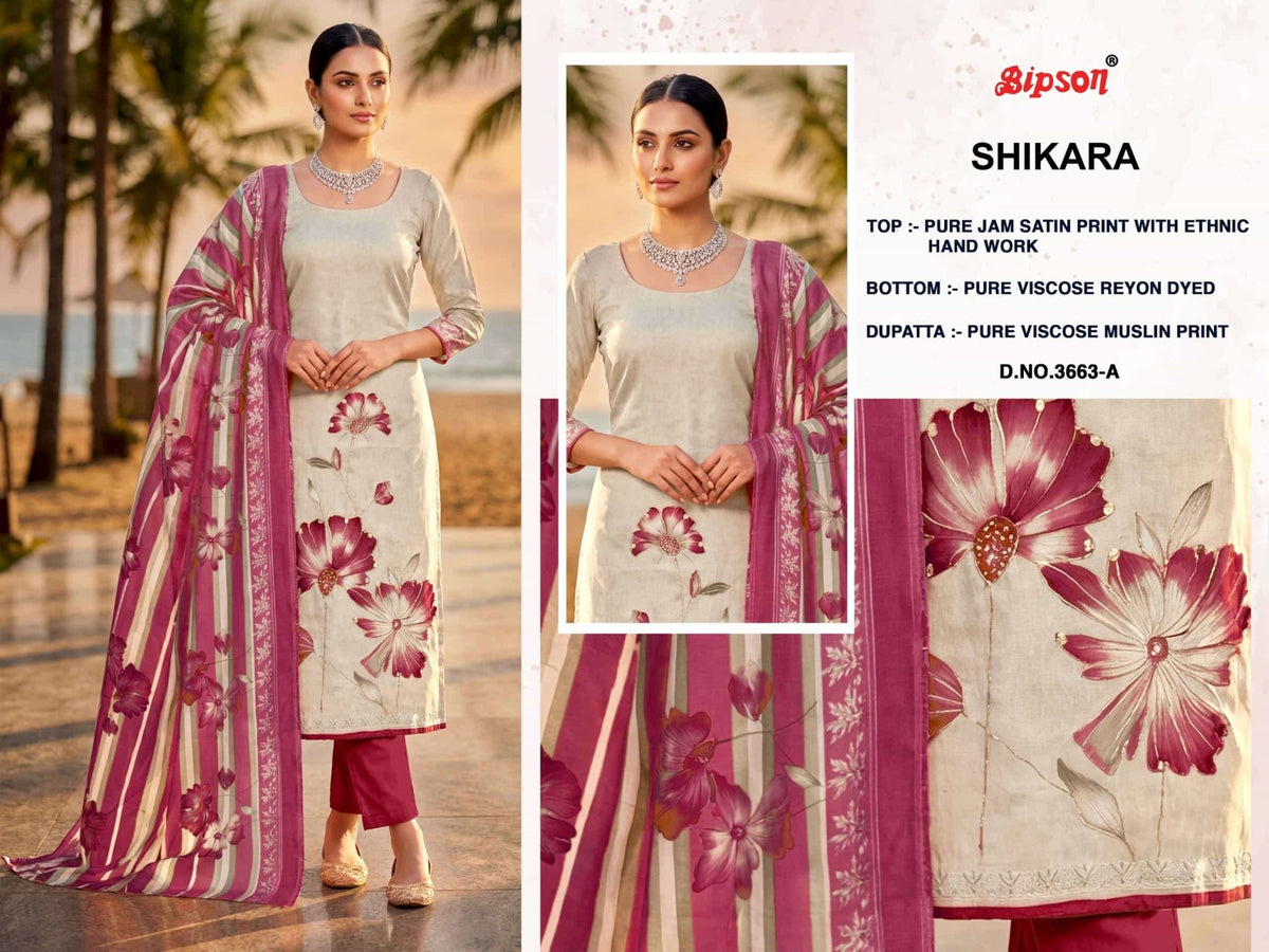 Bipson Sikara 3663 Pure Jam Satin Foil Print Dress Material - Amrah Wholesale
