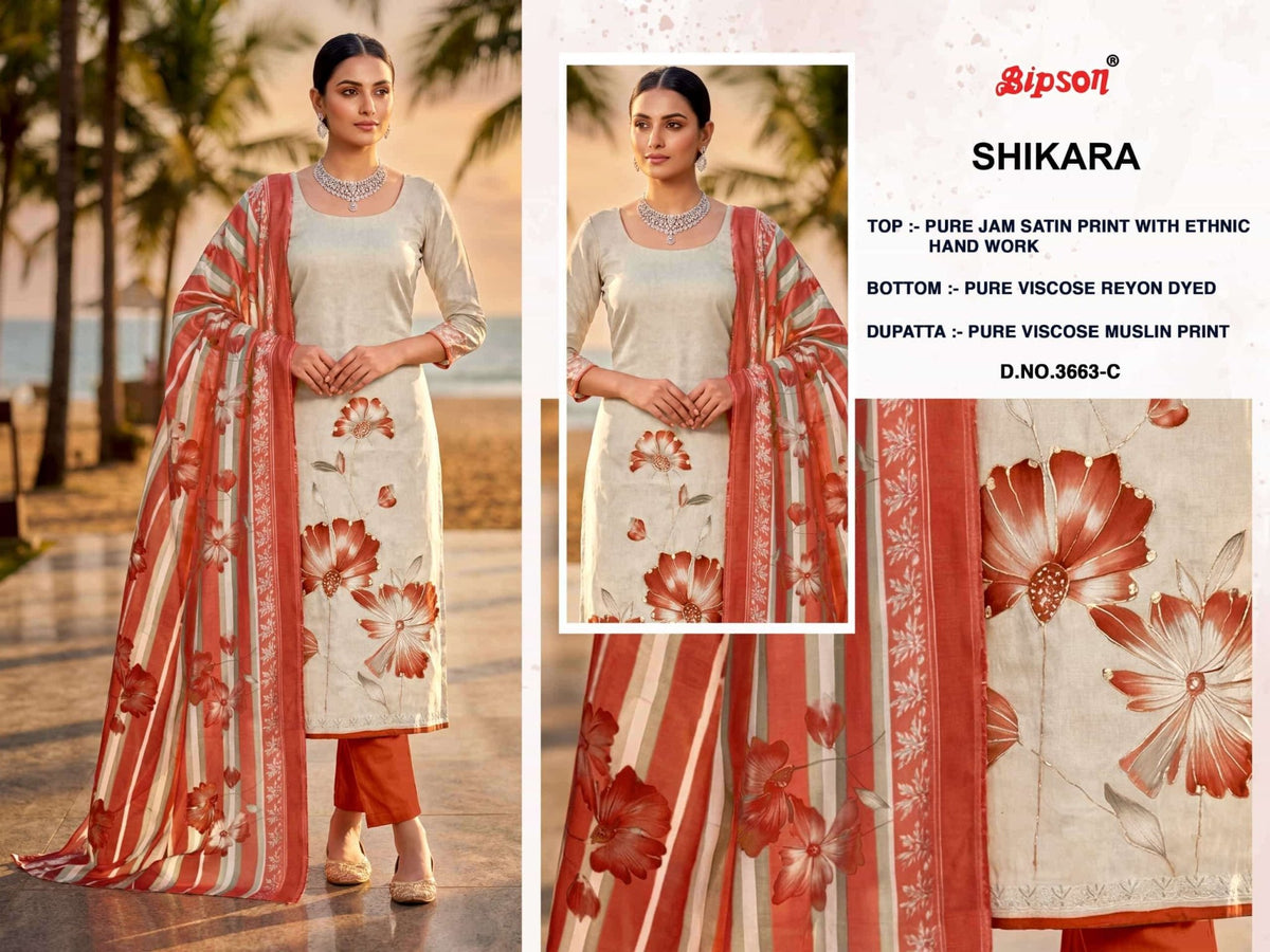 Bipson Sikara 3663 Pure Jam Satin Foil Print Dress Material - Amrah Wholesale
